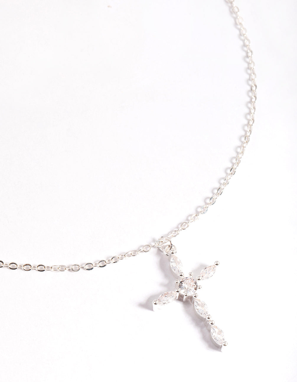 Image of Silver Classic Diamante Cross Necklace