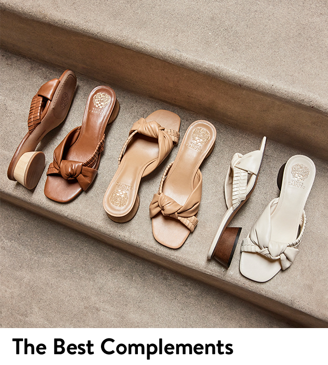 Vince Camuto sandals in brown, tan and white.