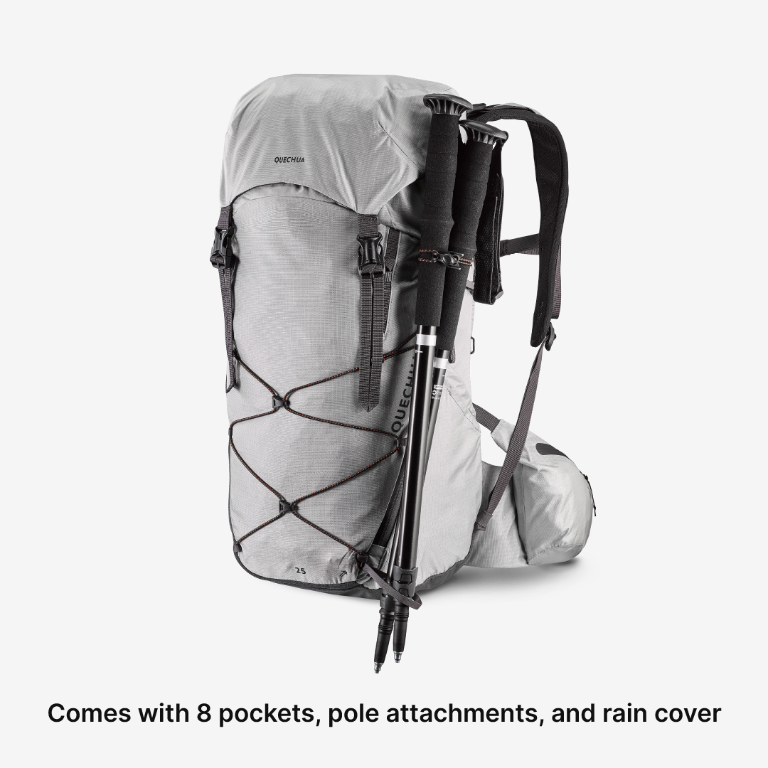 Comes with 8 pockets, pole attachments, and rain cover