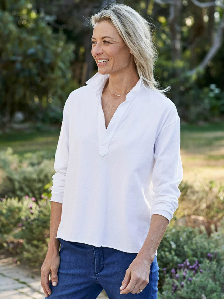 Image of Frank & Eileen Patrick Popover Henley in White Heritage Jersey