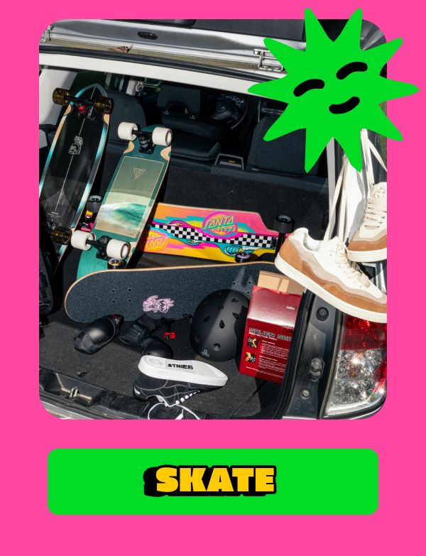 Get everything you need to go skate, including skateboards, cruisers, skateboard parts, helmet and pads and more