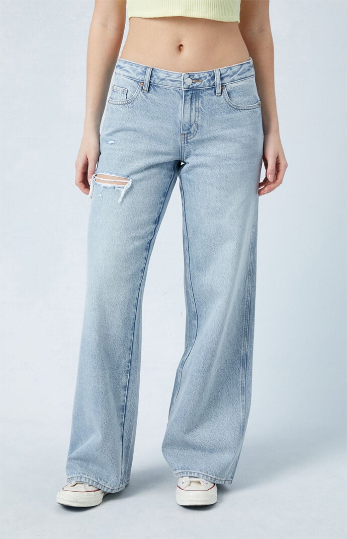 Image: Eco Light Indigo Ripped Low Rise Baggy Jeans