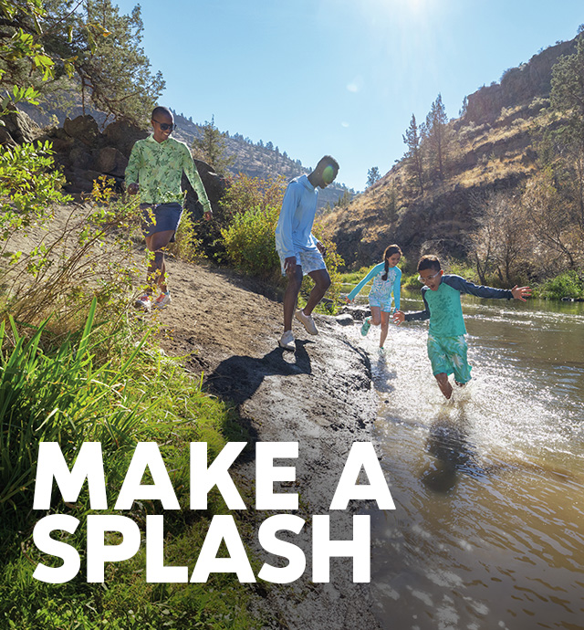 A family playing in the water with a headline that says Make A Splash.