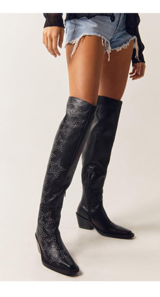 Real Leather Star Studded Over The Knee Cowboy Boots