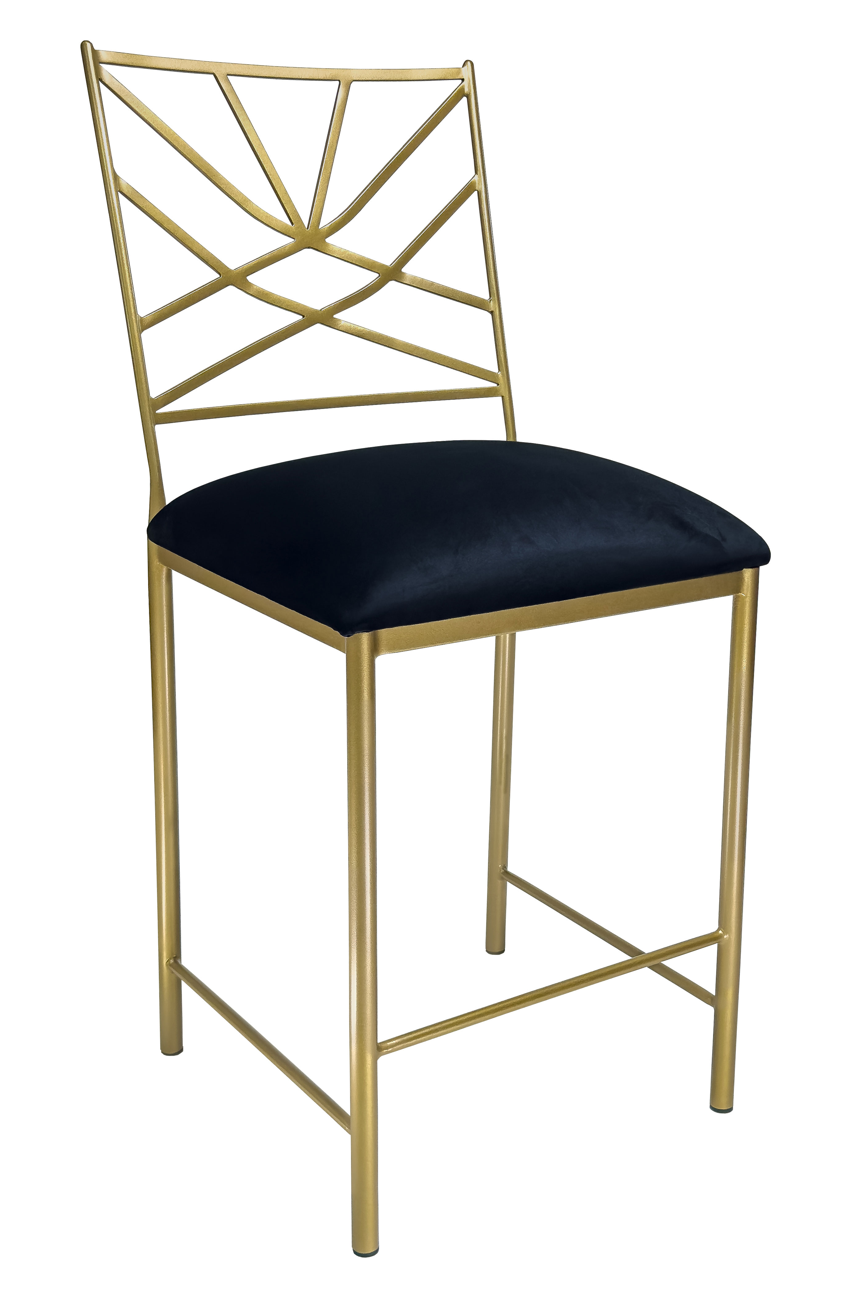 Clair barstool in Opaque Gold finish with Black Velvet fabric.