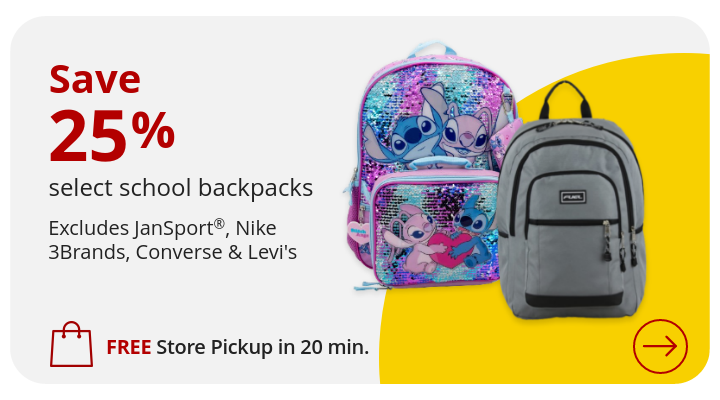 Save 25% off on School Backpacks