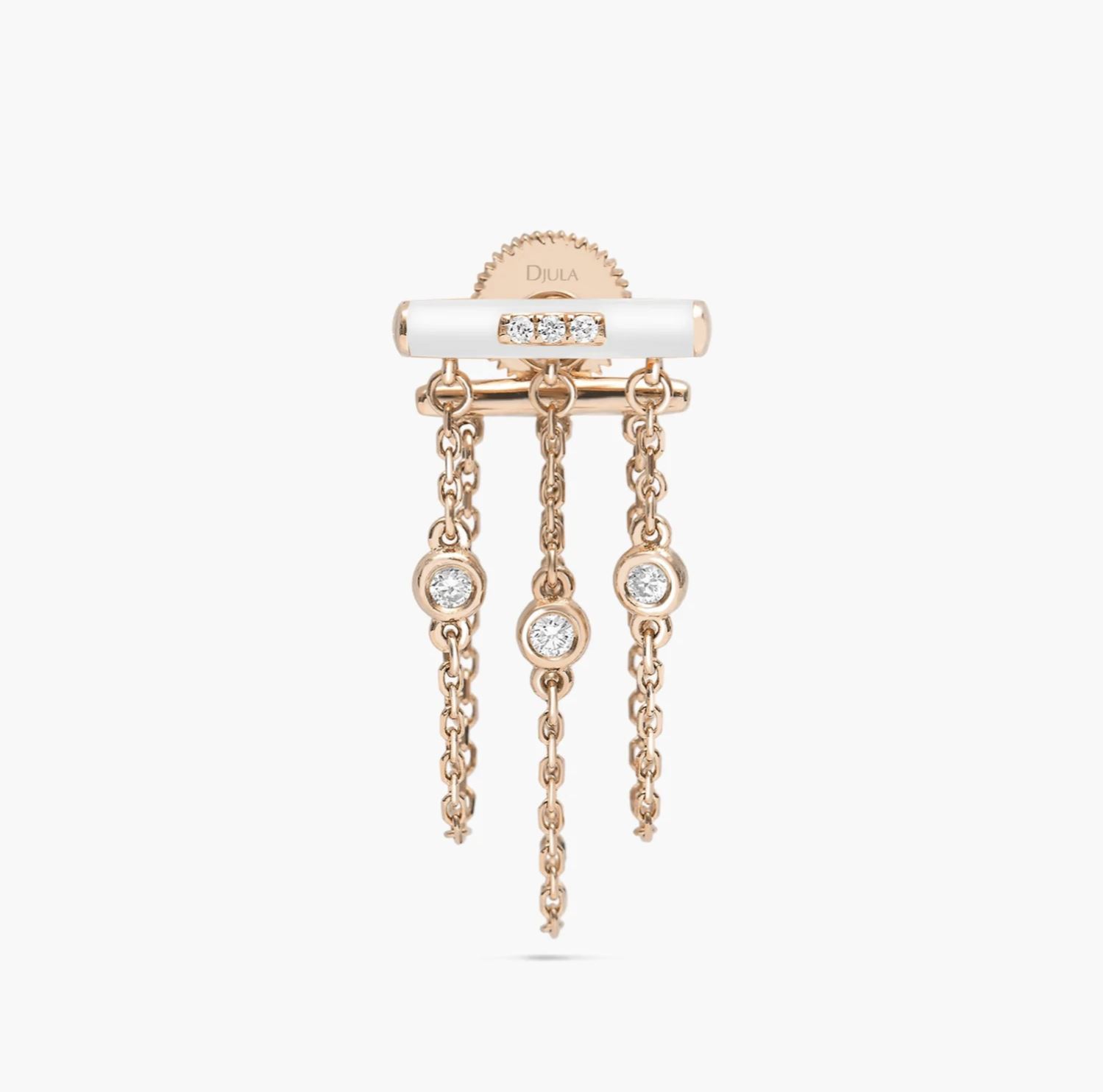 Image of DJULA White Enamel Bar Chain Single Earring Diamond Gold