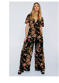 Floral Devore Angel Sleeve Jumpsuit