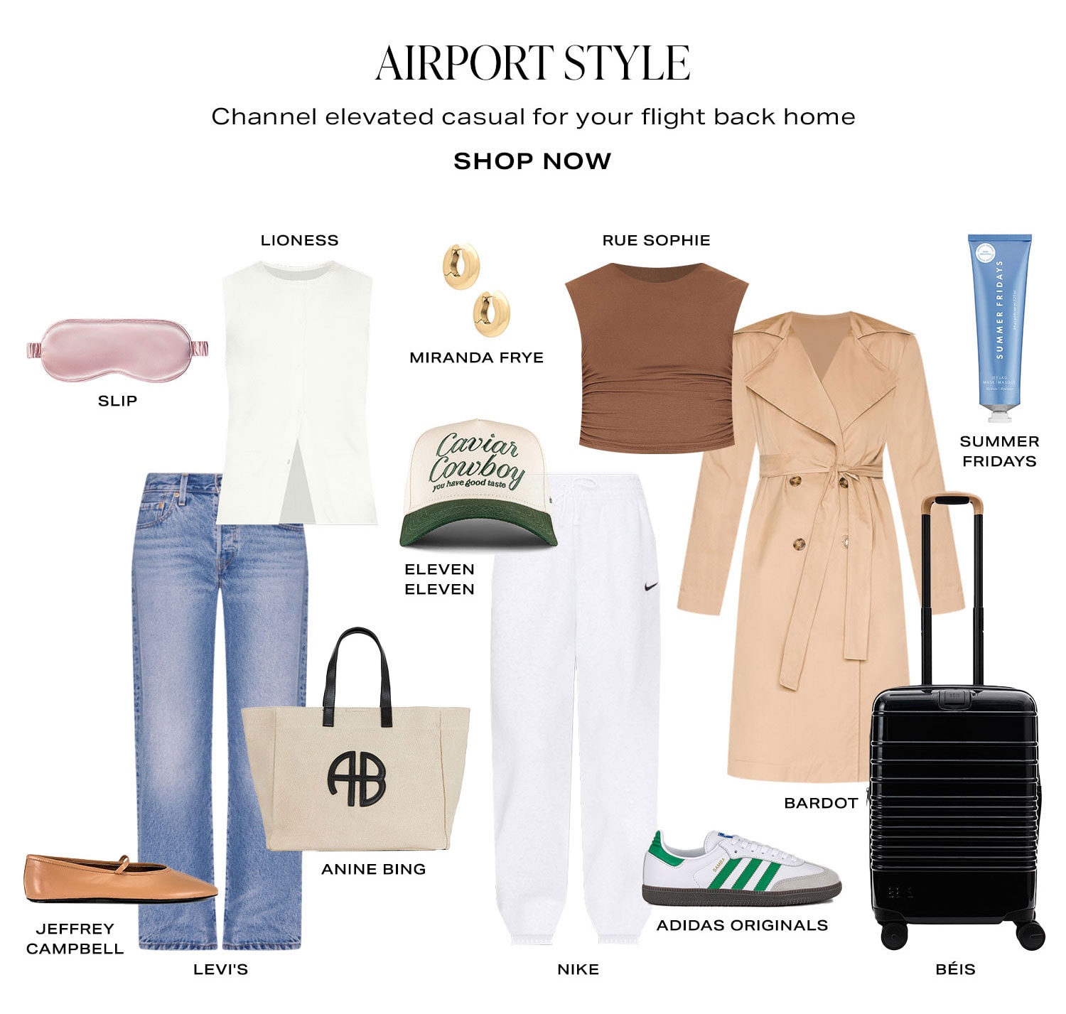 Airport Style. Channel easy & effortless for your flight back home. Flat Assortment.