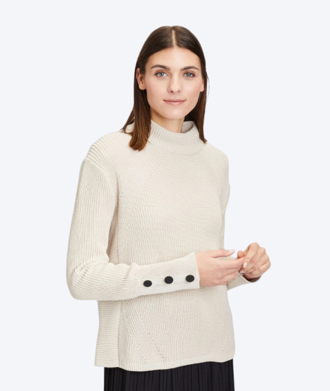 Button Cuff Ribbed Sweater