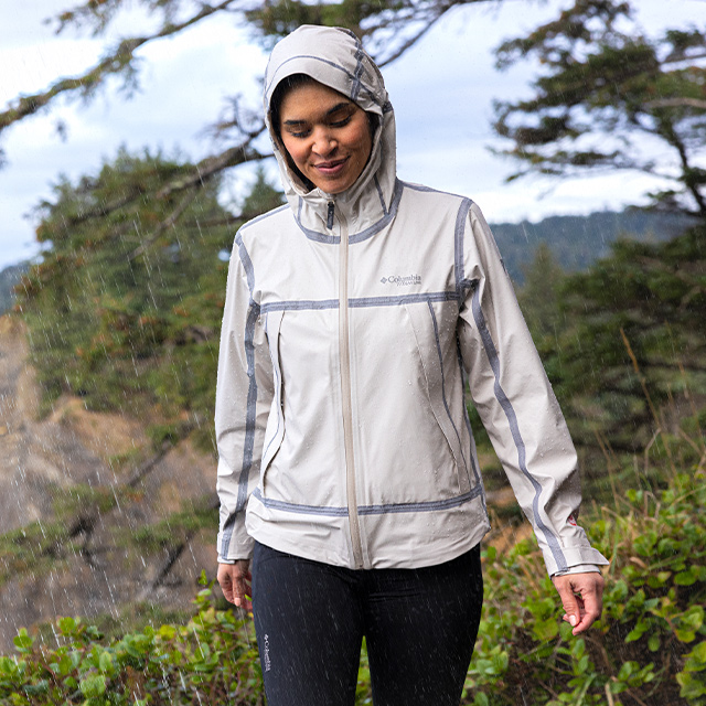 Woman in waterproof Columbia gear