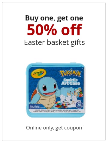 Buy one, get one 50% off Easter basket gifts Online only, get coupon