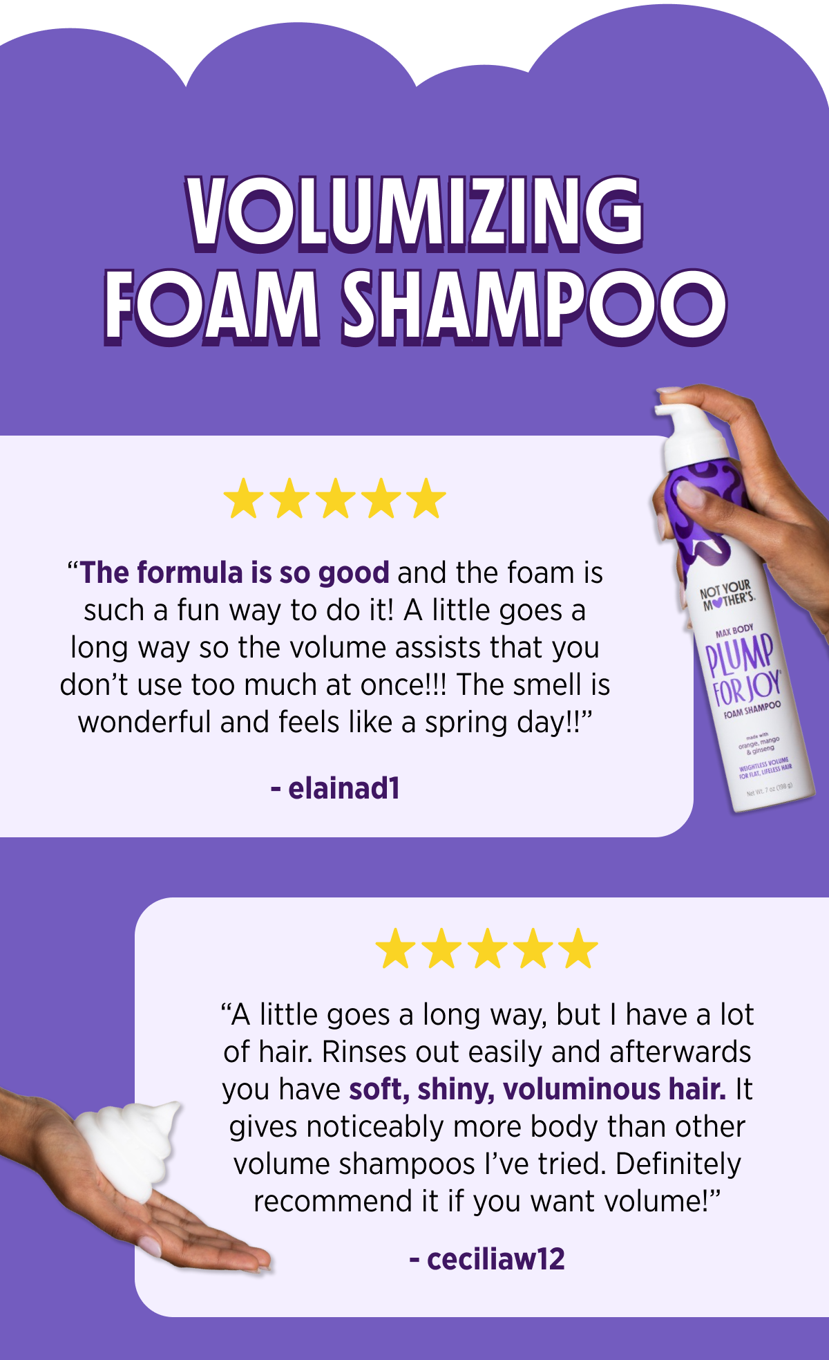 5 Star Reviews for the Volumizing Foam Shampoo