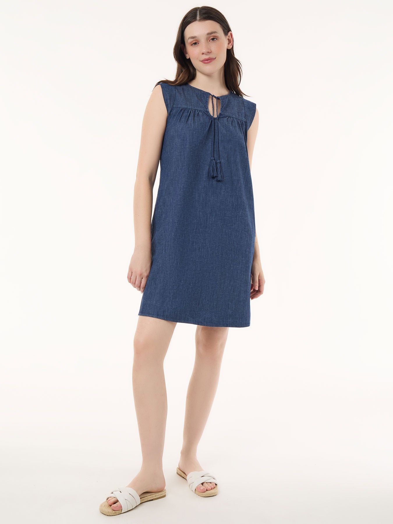 Flutter Sleeve Shift Dress, Soft Denim