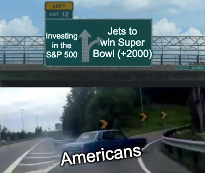 Meme depicting Americans betting on sports instead of investing