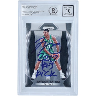 Jayson Tatum  Autographed 2017-18 Panini Prizm #16 Beckett Fanatics Witnessed Authenticated 10 Rookie Card with "2017 #3 Pick" Inscription