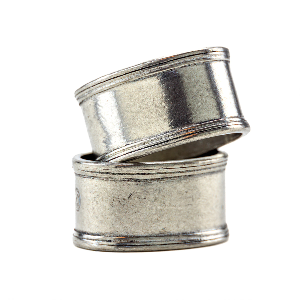 Image of Vintage Smooth Oval Pewter Napkin Ring Set of 2