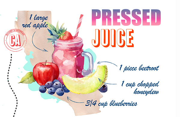 Pressed Juice - 1 large red apple, 1 piece beetroot, 1 cup chopped honeydew, 3/4 cup blueberries.