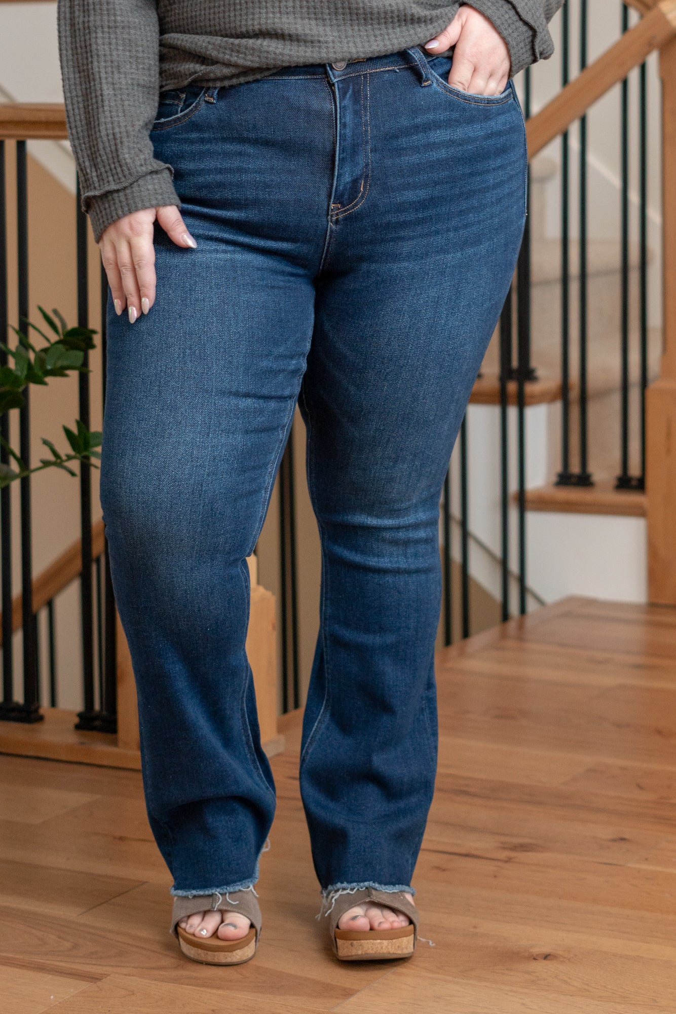 Plus Size Raw Hem High Rise Boot Cut