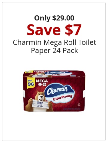 Only $29.00 Save $7 Charmin Mega Roll Toilet Paper 24 Pack