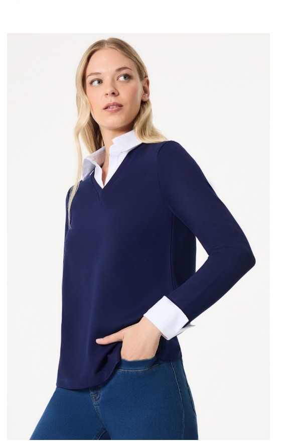 Collared Twofer Layered-Look Top