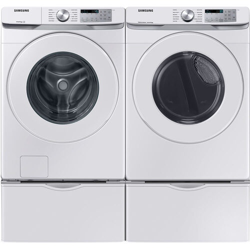 Samsung 5.1 CuFt Smart Front Load Washer with 7.5 CuFt Smart Front Load Electric Dryer in White