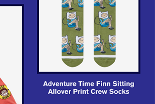 Adventure Time Finn Sitting Allover Print Crew Socks