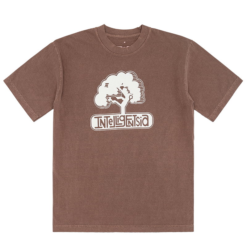 brown tshirt with white bonsai tree graphic