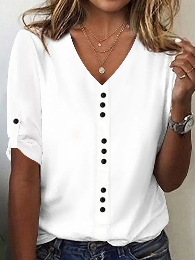 Casual Plain V Neck Half Sleeve T-shirt