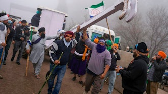 Farmers waiting to march to New Delhi, Shambhu, India, Feb.21, 2024.