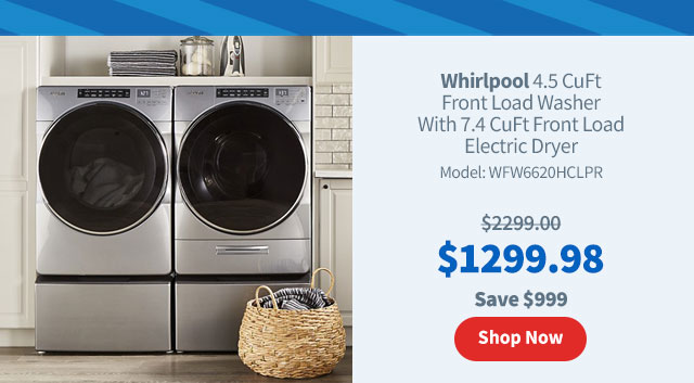 Whirlpool 4.5 CuFt Front Load Washer With 7.4 CuFt Front Load Electric Dryer