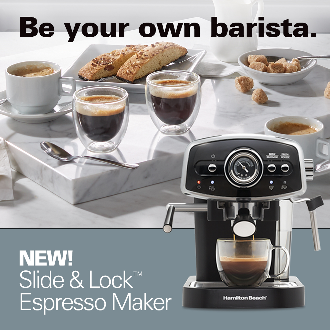 Be your own barista with the new Hamilton Beach Slide & Lock Espresso Maker. Froth, foam or steam milk with ease. Shop now.