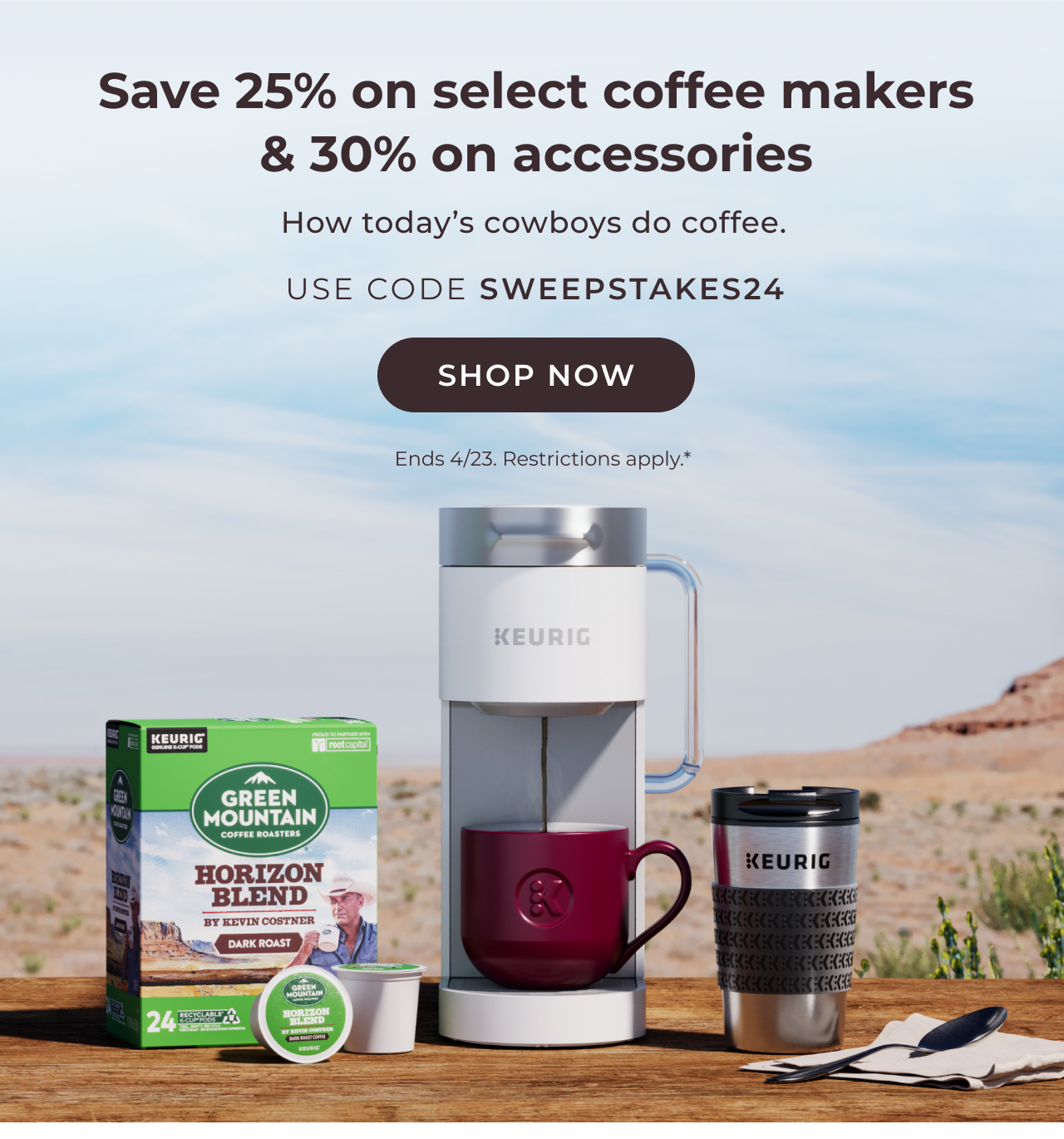 Save 25% on select coffee makers and 30% on accessories with code SWEEPSTAKES24