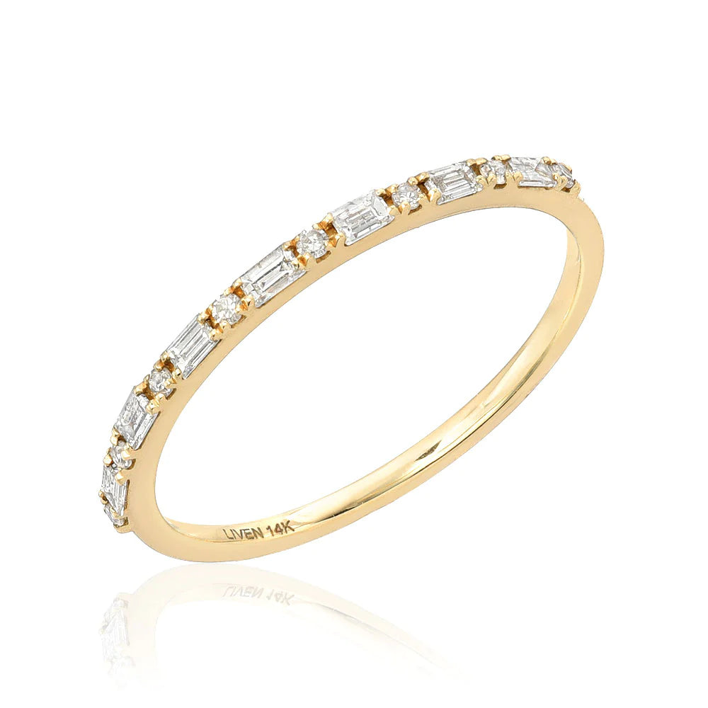 Image of Petite Baguette and Round Diamond Halfway Band Gold