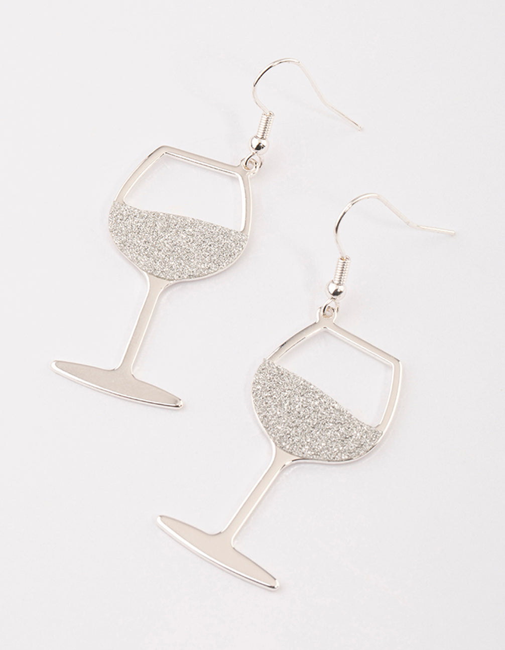 Image of Silver Glitter Wine Glass Drop Earrings