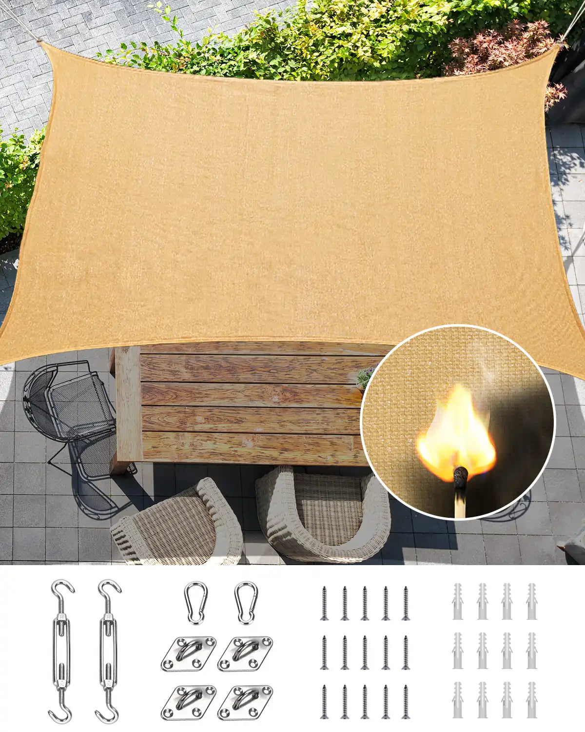 Fire-Retardant Shade Sail - Sand (3 Sizes Available)