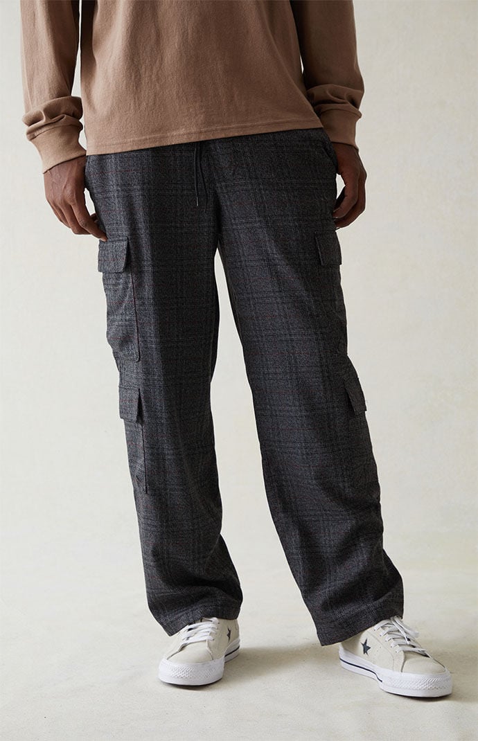 Image: Stretch Plaid Cargo Trousers