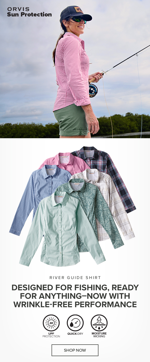 Women's River Guide Shirt Designed for Fishing, Ready for Anything—Now Wrinkle Resistant! Our UPF 30 cotton blend wicks away sweat, dries fast, and controls odors, which means less laundering! callout: New