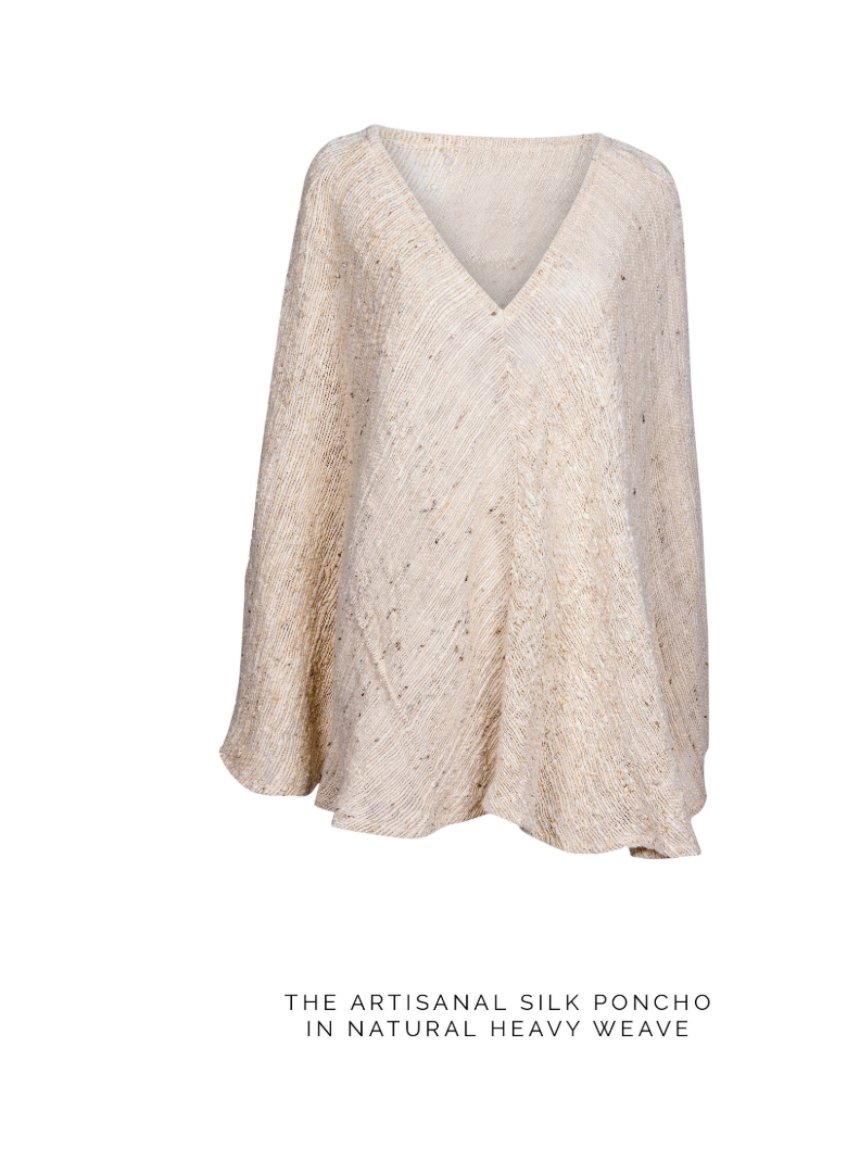 The Artisanal Silk Poncho in Natural Heavy Weave