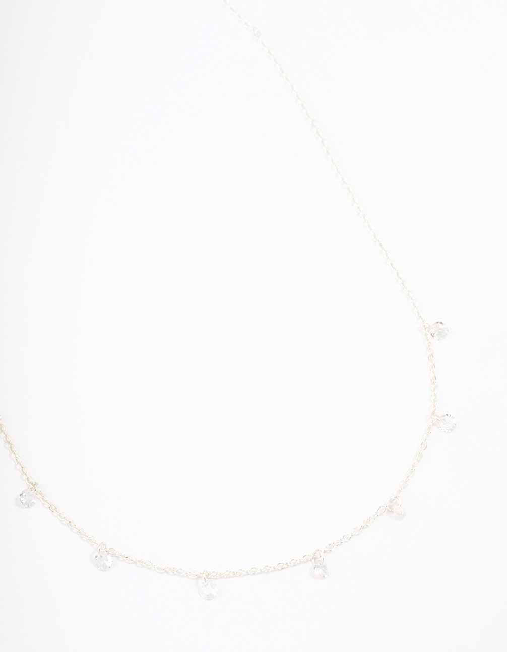 Image of Silver Floating Diamante Droplet Necklace