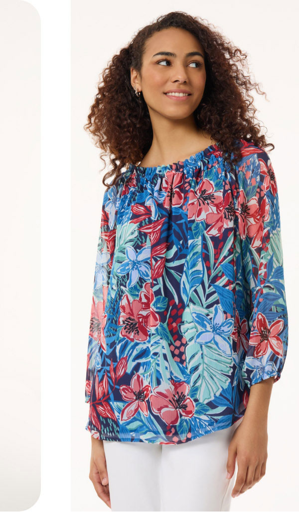 Floral Smocked High Neckline Blouse