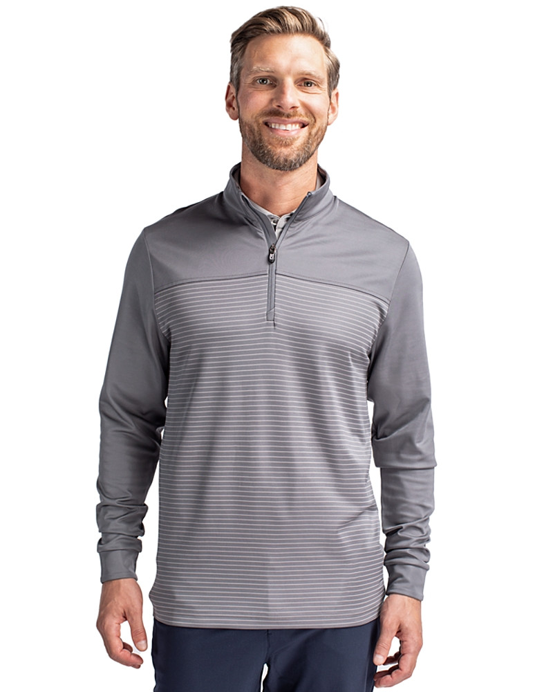 Image of Cutter & Buck Traverse Stretch Eco Stripe Quarter Zip Mens Pullover