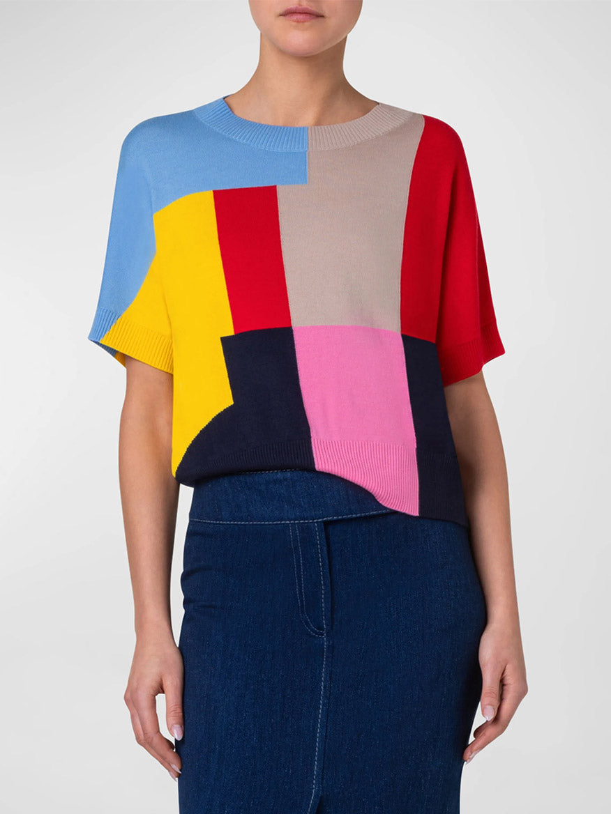 Image of Akris Punto NYC Intarsia Knit Colorblock Sweater in Multi