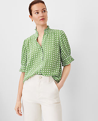 Geo Ruffle Button Top