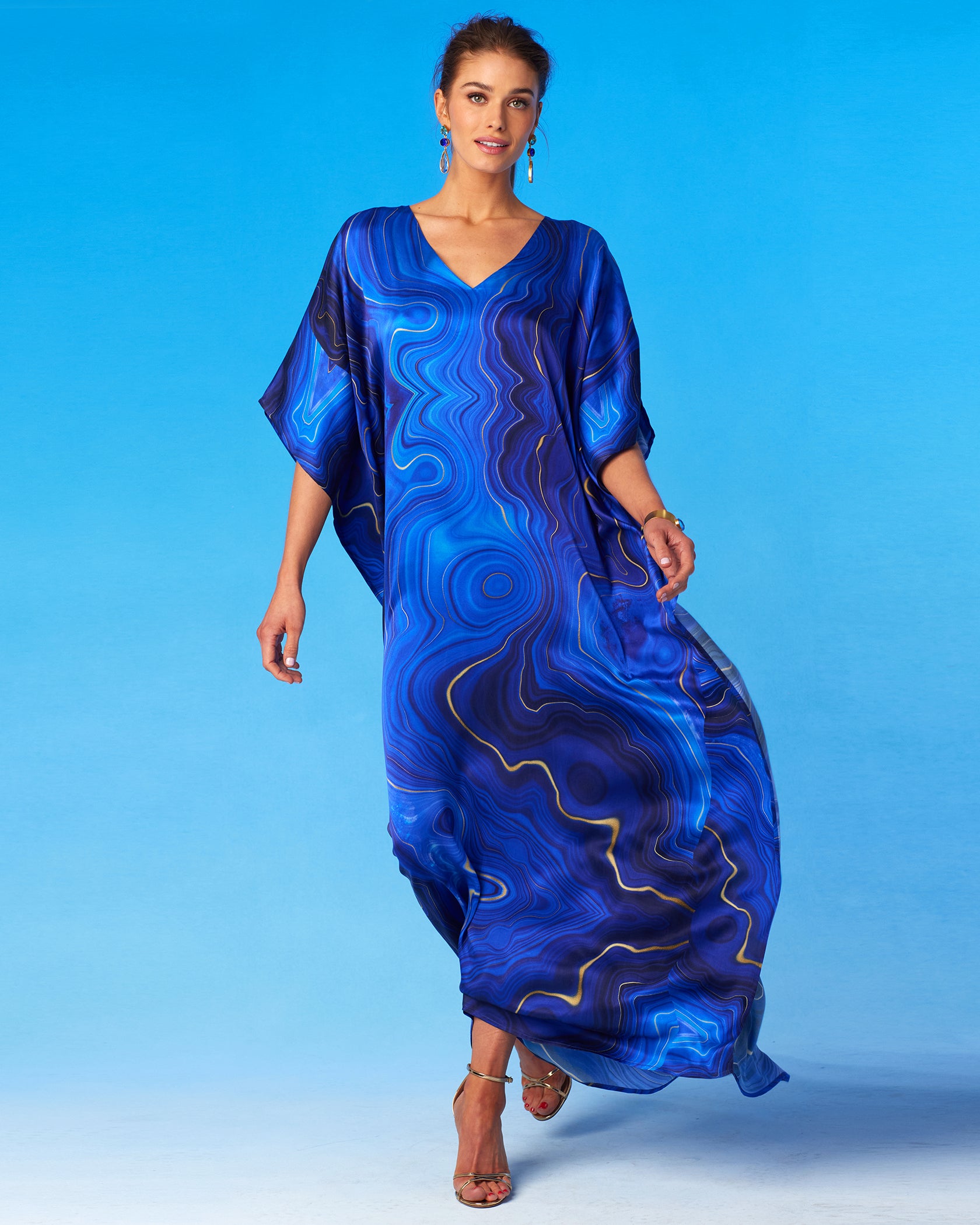 Image of Lavinia Silk Kaftan in Lapis Lazuli