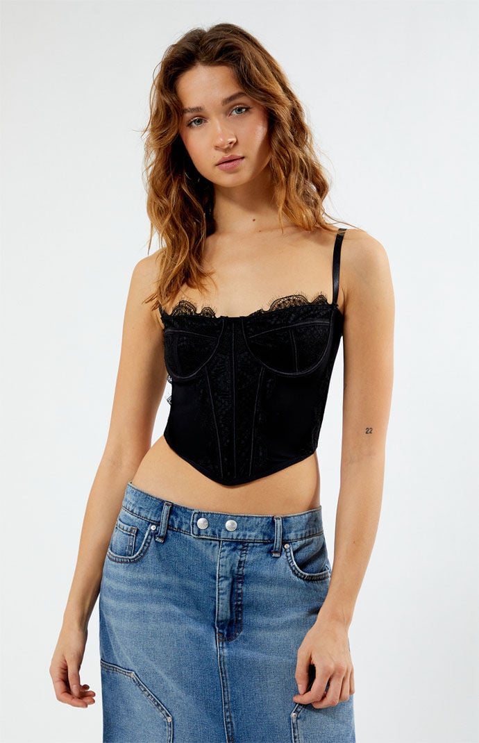 Image: Lace Trim Mesh Corset Top