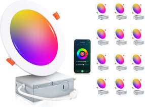 6Inch Smart WiFi LED Recessed Lighting,RGBCW Color Changing, Compatible with Alexa and Google Home Assistant, No Hub Required,15W 1000LM, 2700K-6500K,CRI90+ Wet Location,12 Pack