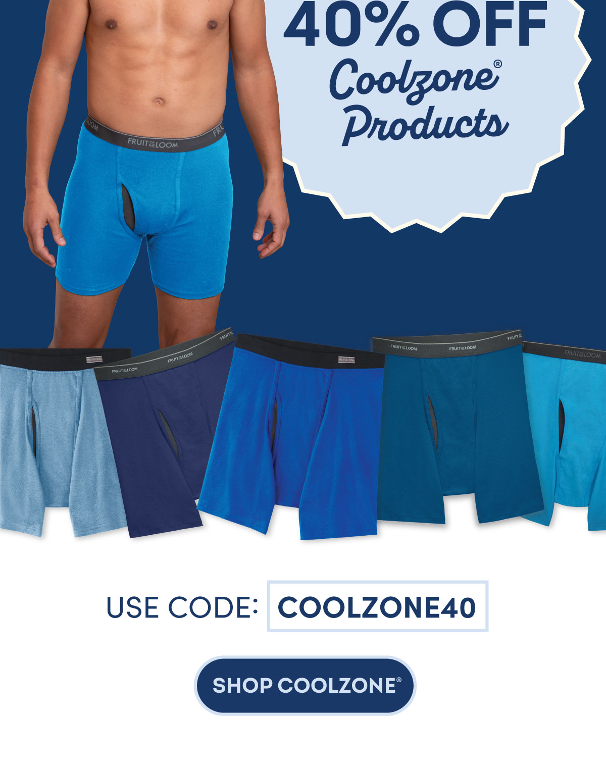 40% off Coolzone® products. USE CODE: COOLZONE40. "shop coolzone®" button.