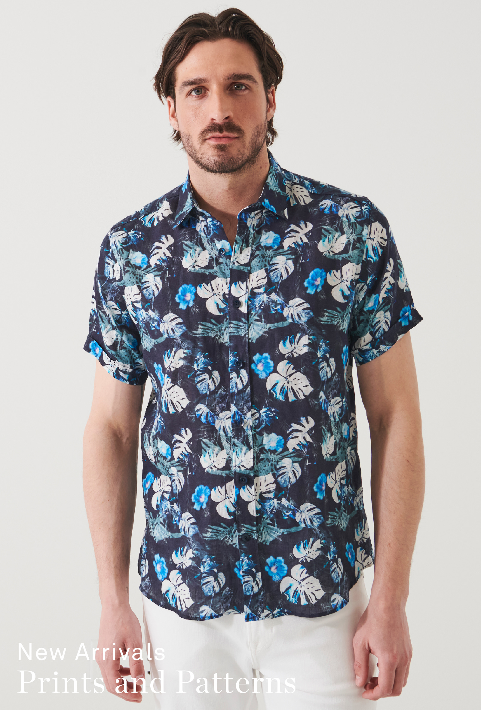 FLORAL TROPICAL PRINT LINEN SHIRT