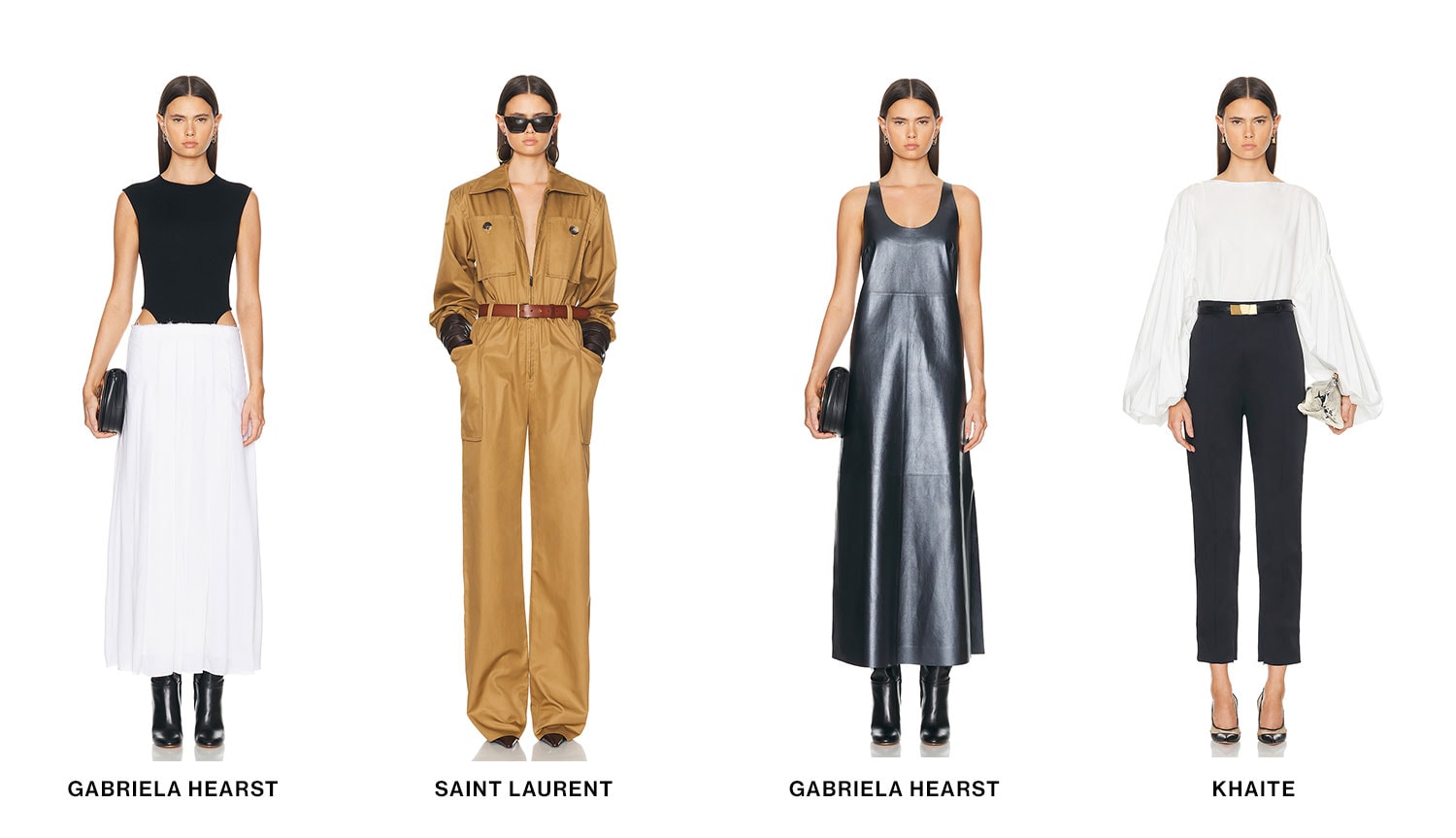 New Arrivals: Luxe modern essentials for your closet: featuring Saint Laurent’s utility jumpsuit in camel, a loose-fit leather dress by Gabriela Hearst + more. Shop Now